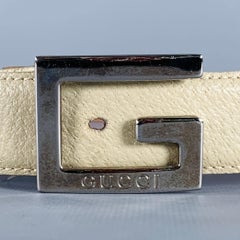 GUCCI Size 36 Beige Silver Leather Belt