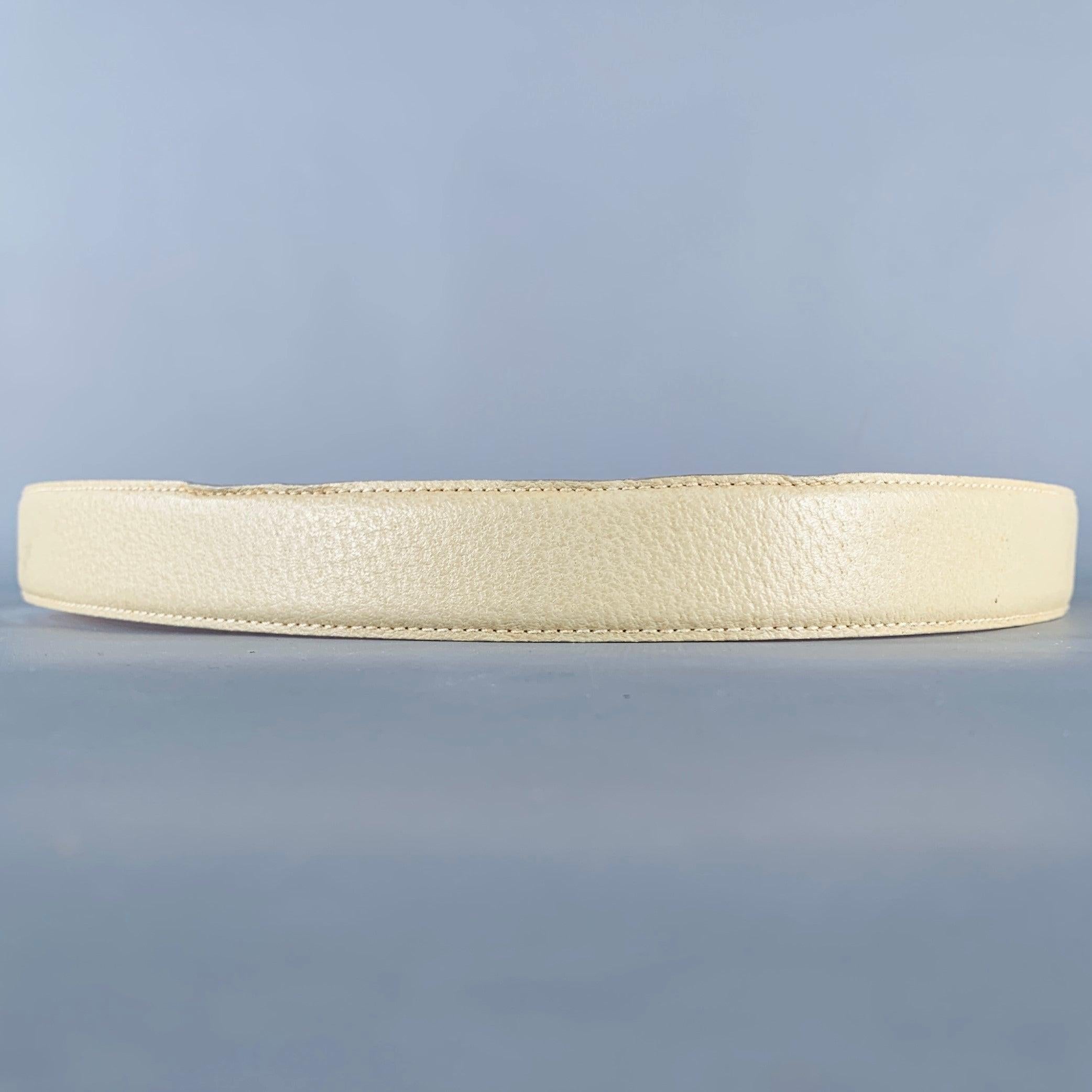 Men's GUCCI Size 36 Beige Silver Leather Belt For Sale