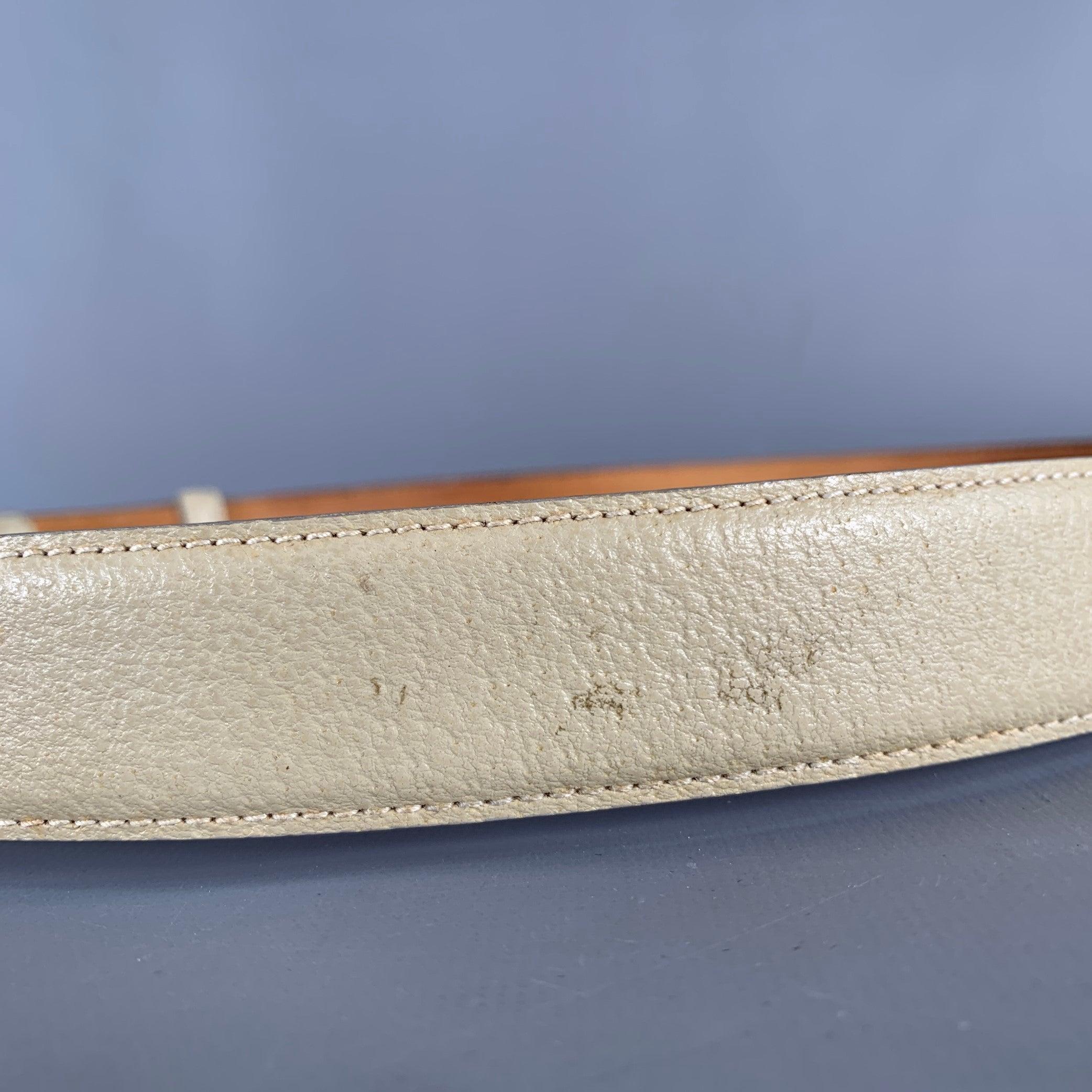 GUCCI Size 36 Beige Silver Leather Belt For Sale 2
