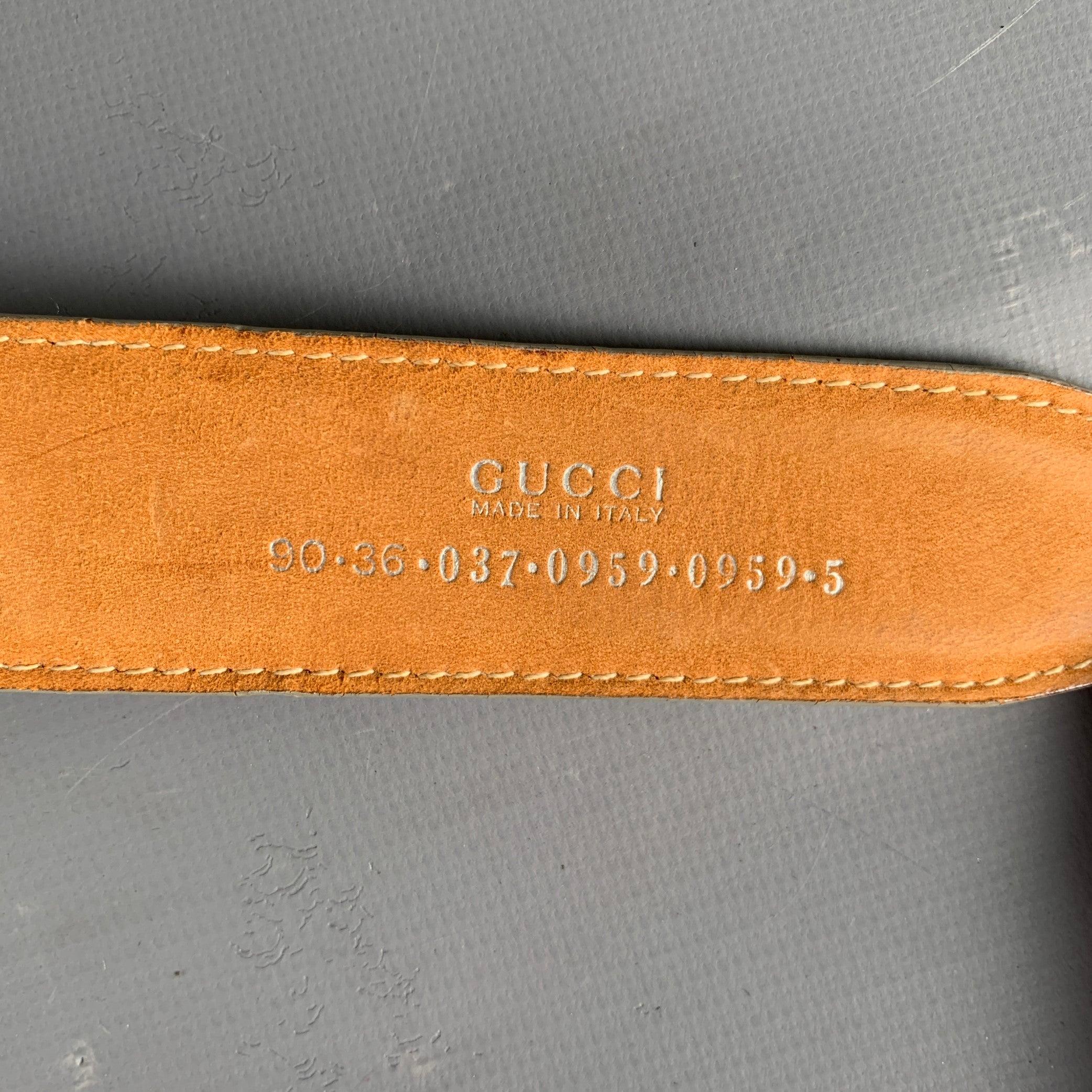 GUCCI Size 36 Beige Silver Leather Belt For Sale 4