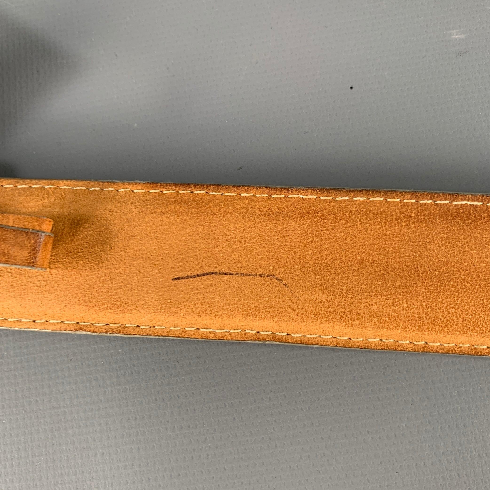 GUCCI Size 36 Beige Silver Leather Belt For Sale 5