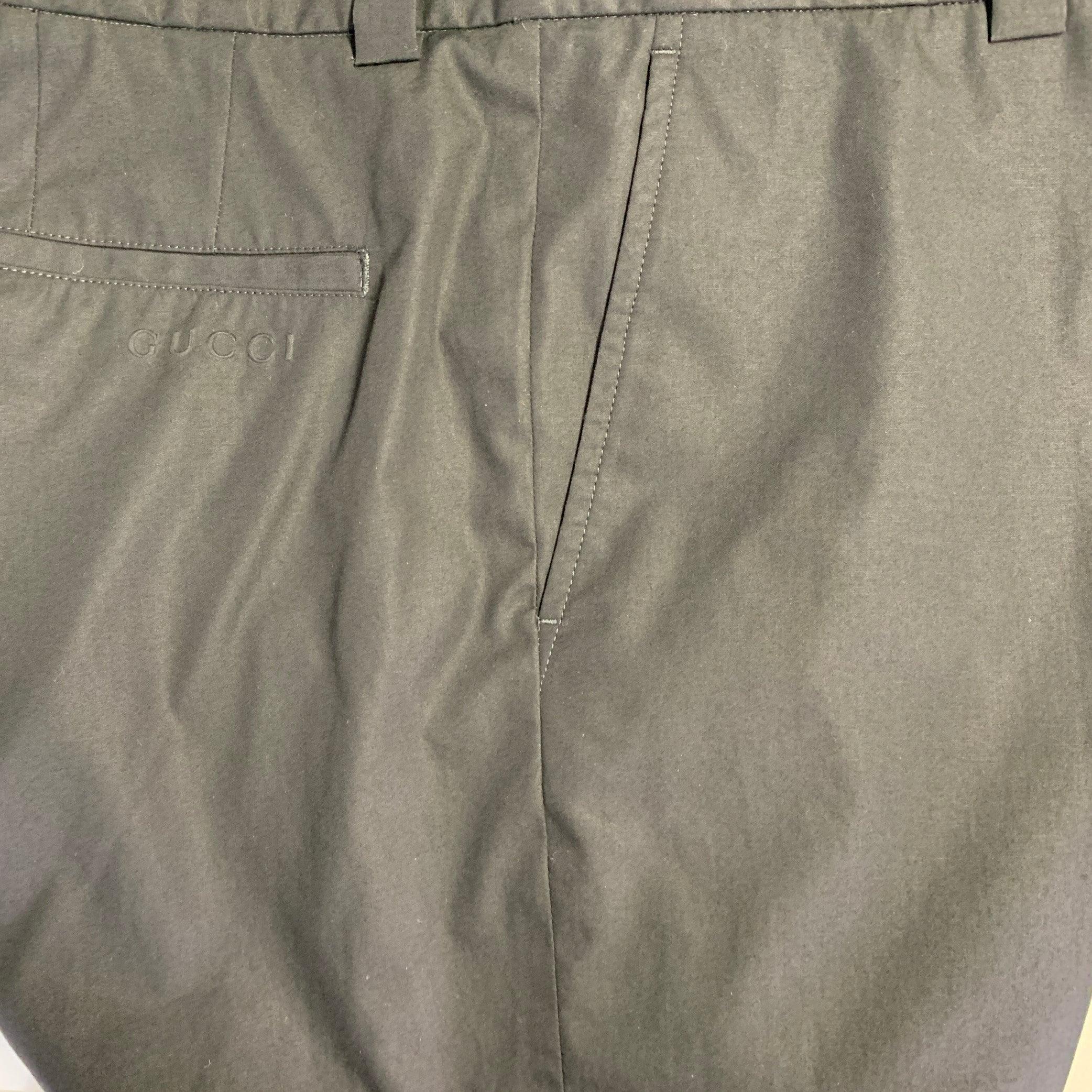 GUCCI Size 36 Black Cotton Flat Front Casual Pants For Sale 3