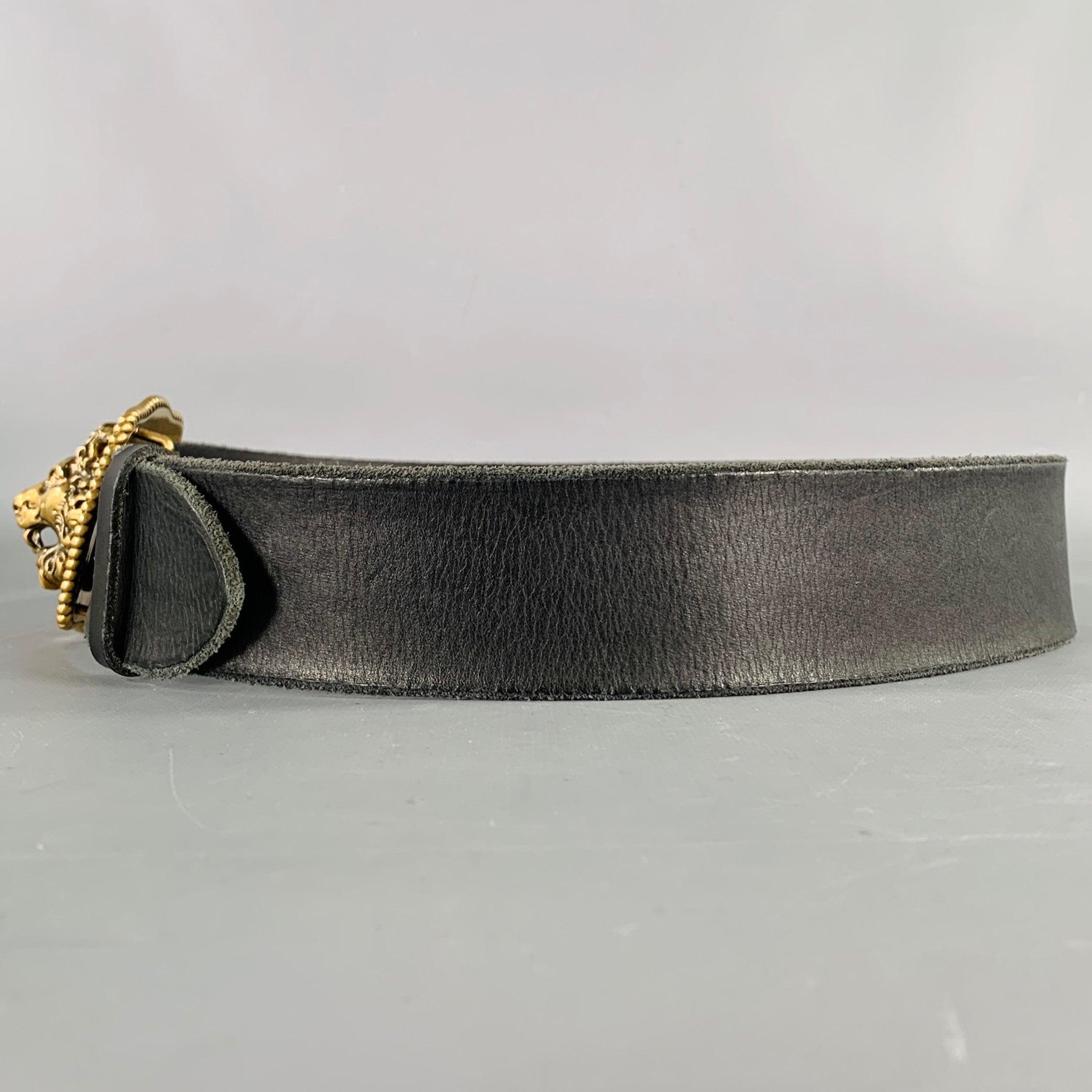Men's GUCCI Size 36 Black Gold Leather Metal Belt