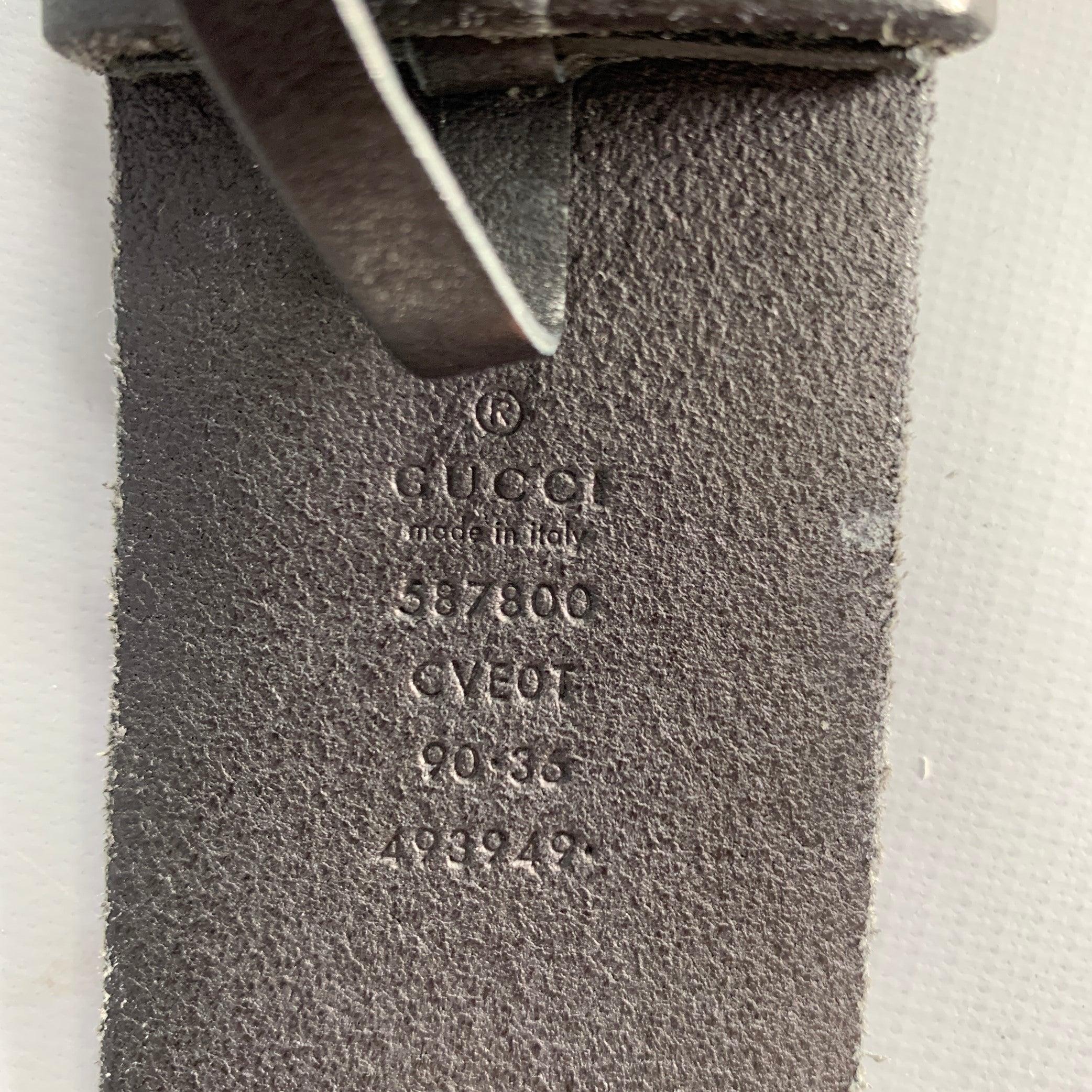 GUCCI Size 36 Black Gold Leather Metal Belt 2