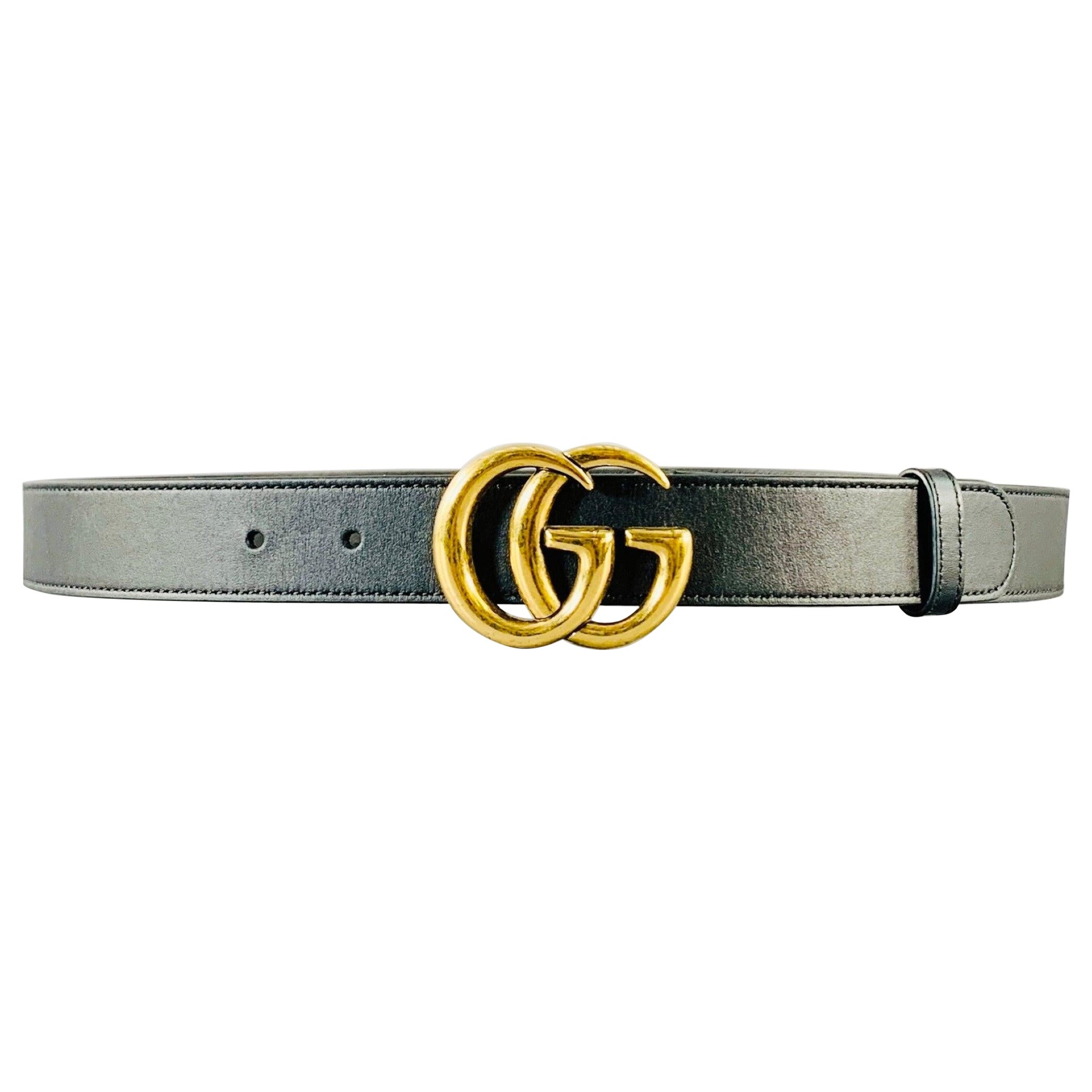 GUCCI Größe 36 Schwarz Gold Monogram Ledergürtel