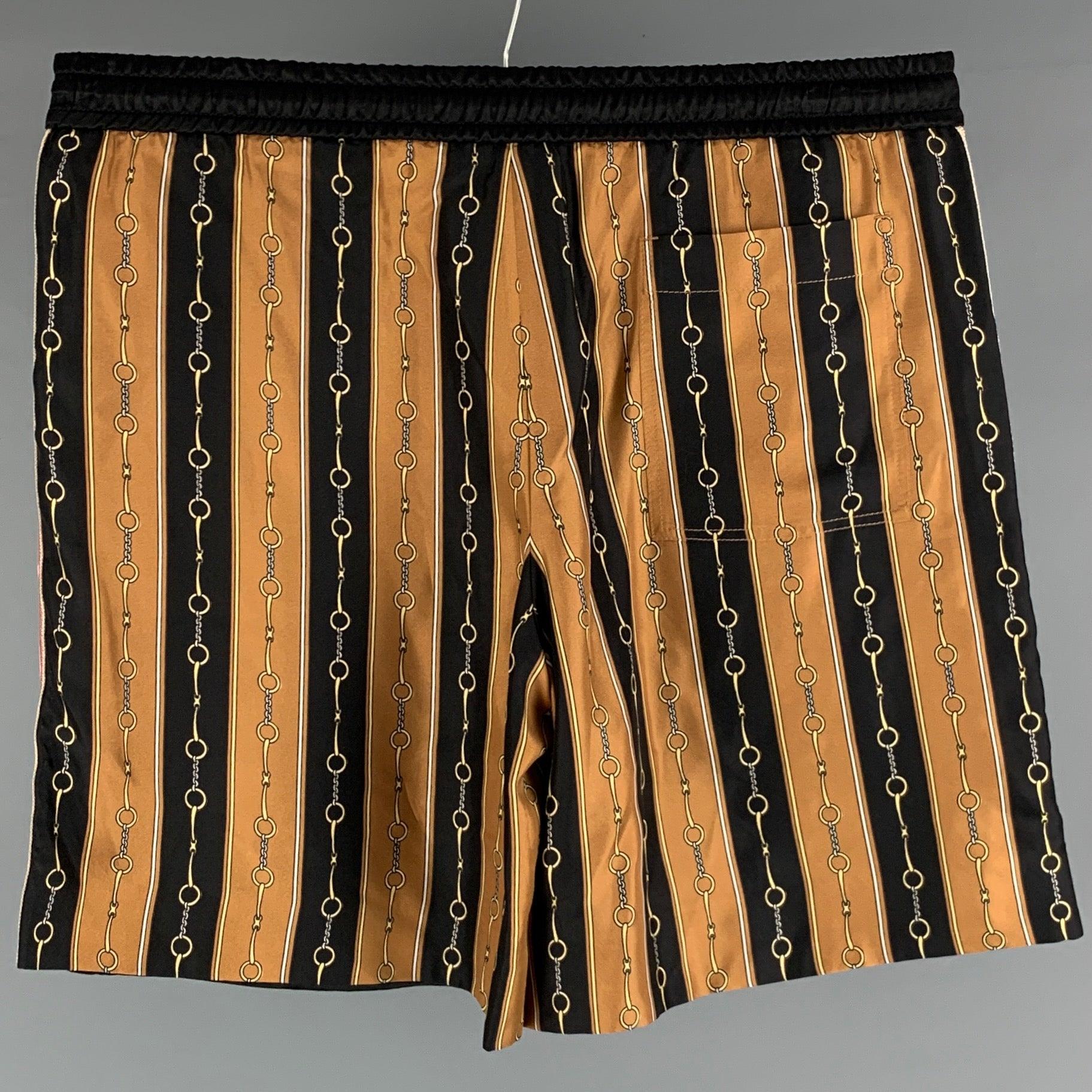 GUCCI Size 36 Black Gold Stripe Acetate Athletic Shorts In Good Condition For Sale In San Francisco, CA