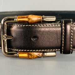 GUCCI Size 36 Black Natural Leather Bamboo Buckle Belt