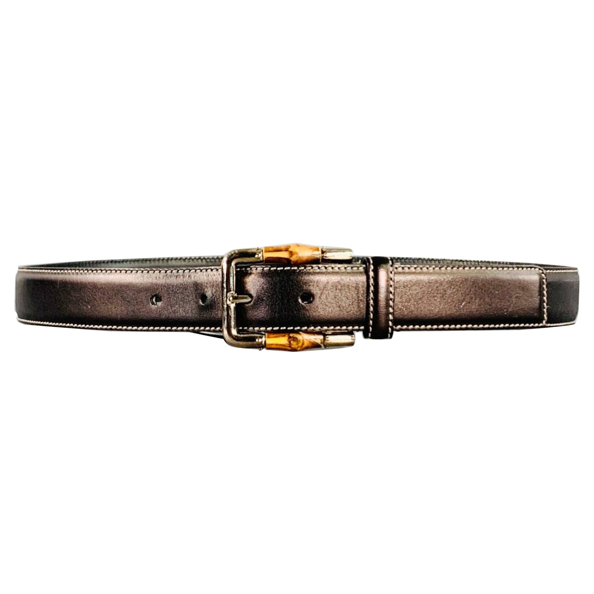 GUCCI Size 36 Black Natural Leather Bamboo Buckle Belt