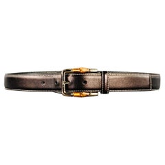 GUCCI Size 36 Black Natural Leather Bamboo Buckle Belt
