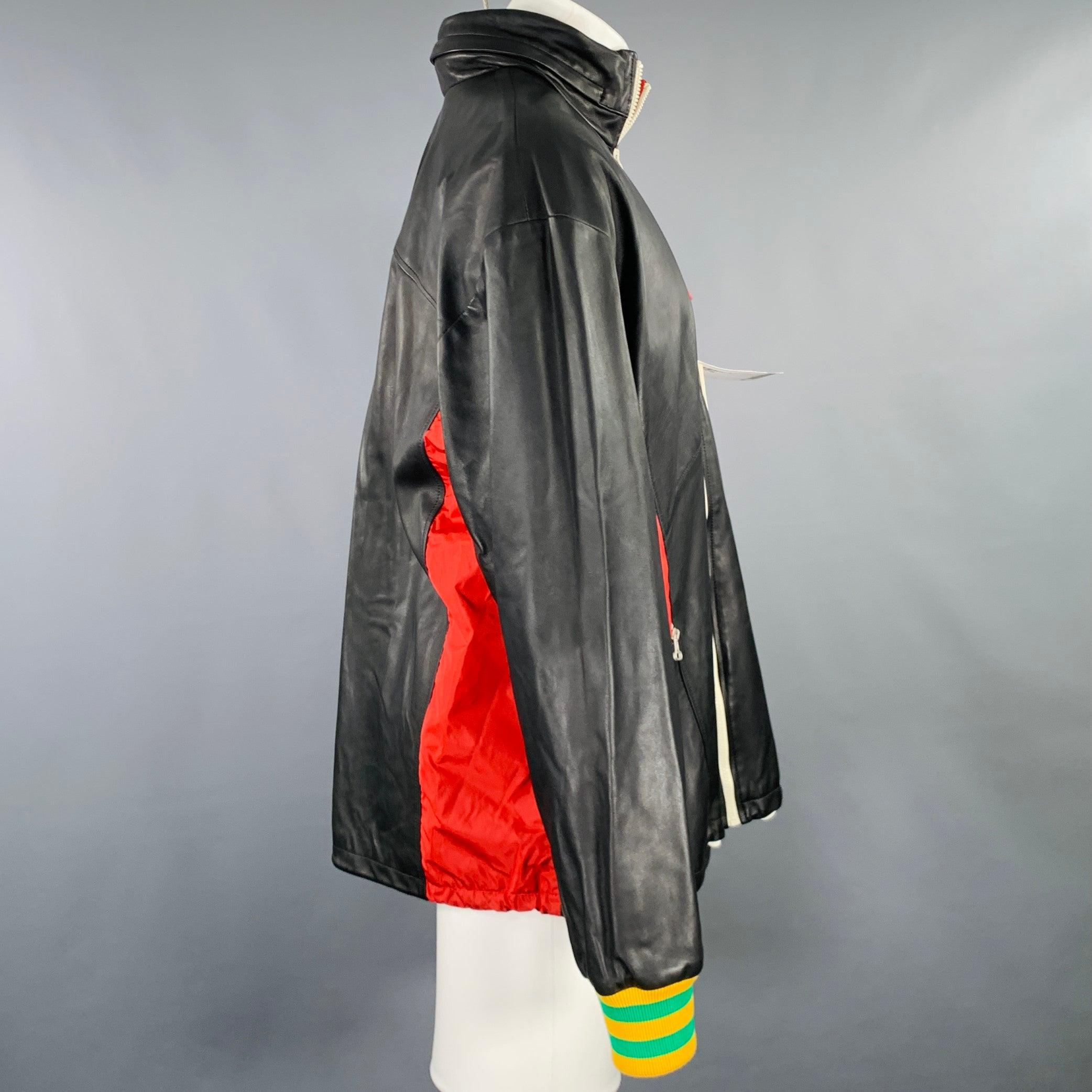 Noir Gucci Taille 36 Black Red Color Block Lambskin Leather Varsity Jacket en vente