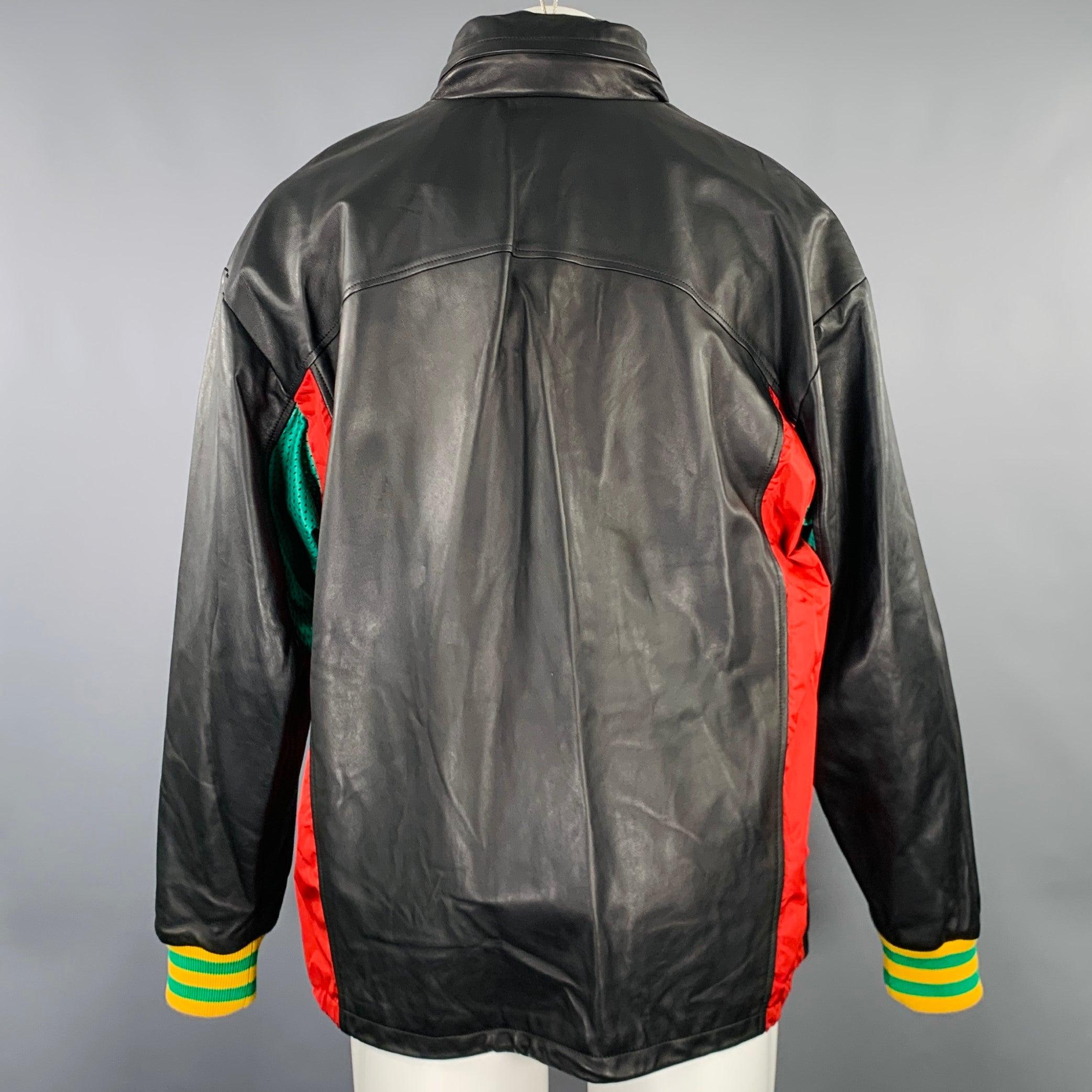 Gucci Taille 36 Black Red Color Block Lambskin Leather Varsity Jacket Excellent état - En vente à San Francisco, CA