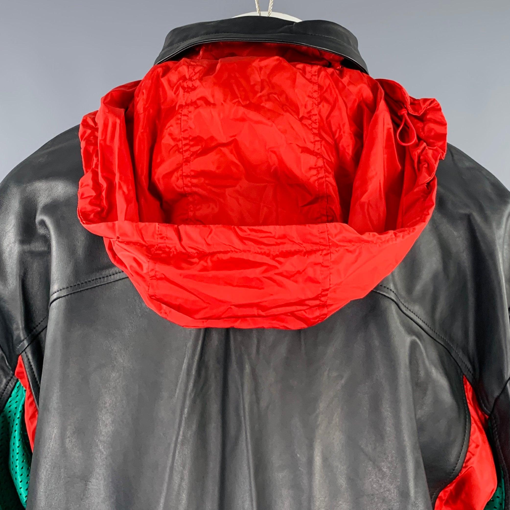Gucci Taille 36 Black Red Color Block Lambskin Leather Varsity Jacket Pour hommes en vente