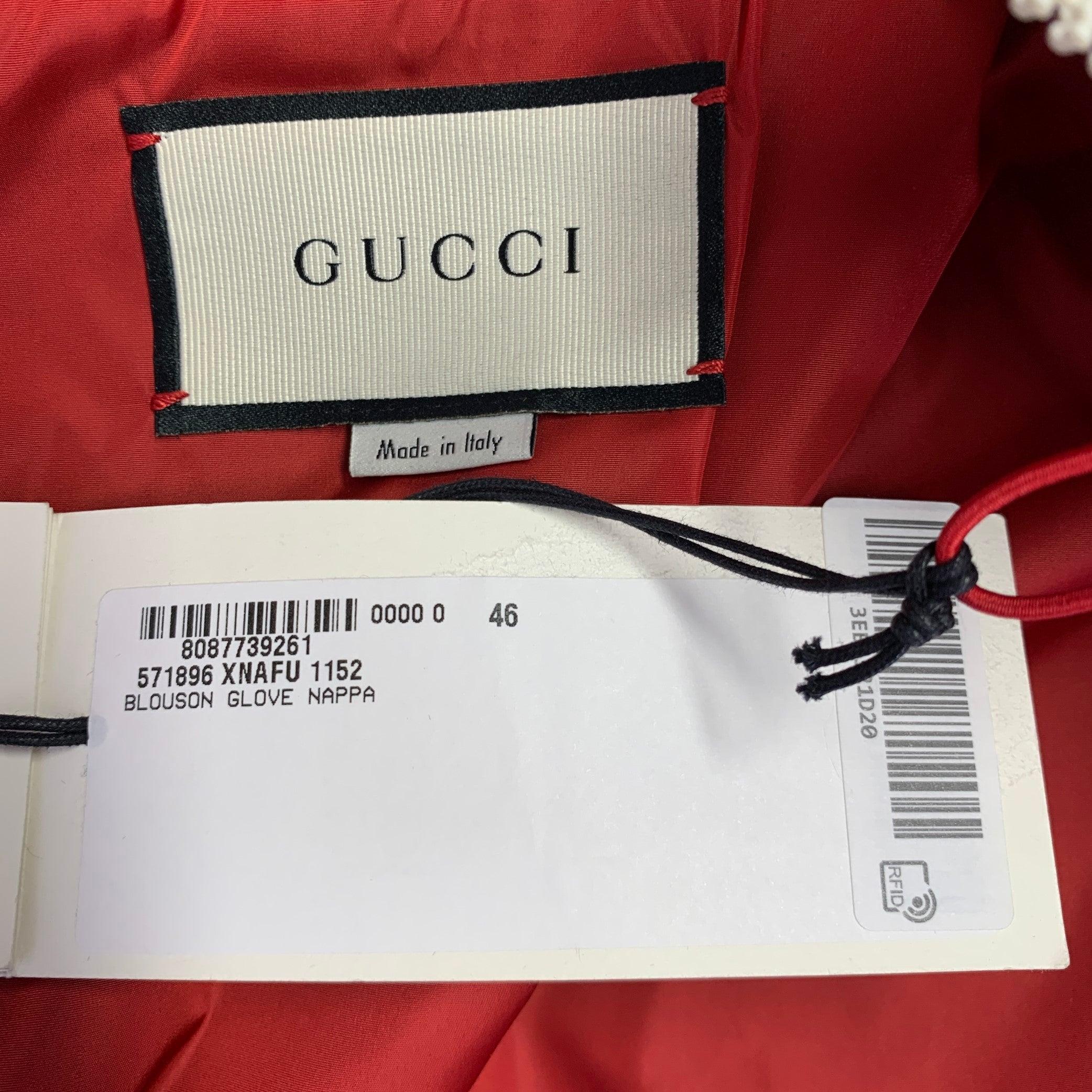 Gucci Taille 36 Black Red Color Block Lambskin Leather Varsity Jacket en vente 1