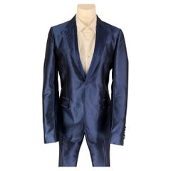 GUCCI Size 36 Regular Blue Cotton Acetate Notch Lapel Suit
