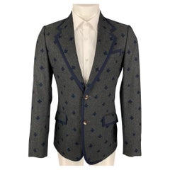 GUCCI Size 36 Regular Charcoal Navy Royal Bee Embroidery Wool Sport Coat