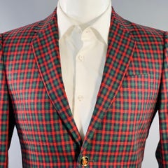 GUCCI Size 36 Regular Red Green Navy Plaid Wool Cashmere Sport Coat