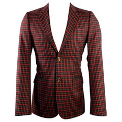 GUCCI Size 36 Regular Red Green Navy Plaid Wool Cashmere Sport Coat