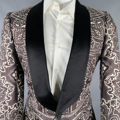 GUCCI Size 38 Black Grey Graphic Silk Tuxedo Sport Coat