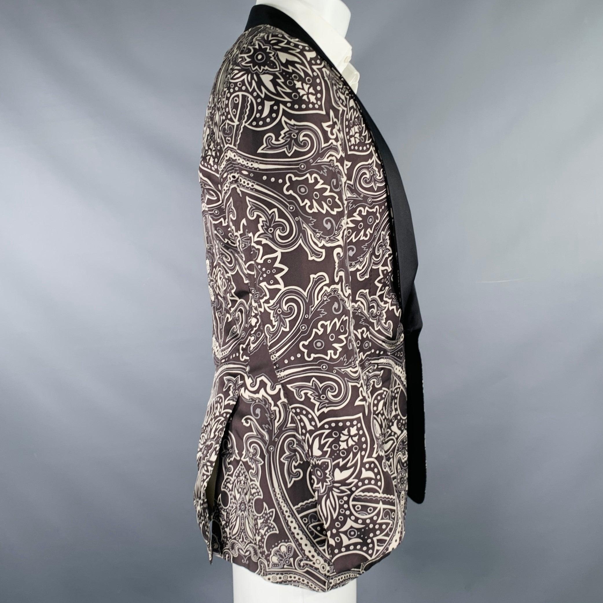 Men's GUCCI Size 38 Black Grey Graphic Silk Tuxedo Sport Coat For Sale