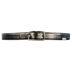 GUCCI Size 38 Black Silver Embossed Geometric Leather Belt