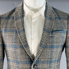 GUCCI Size 38 Black White Blue Glenplaid Wool Notch Lapel Suit