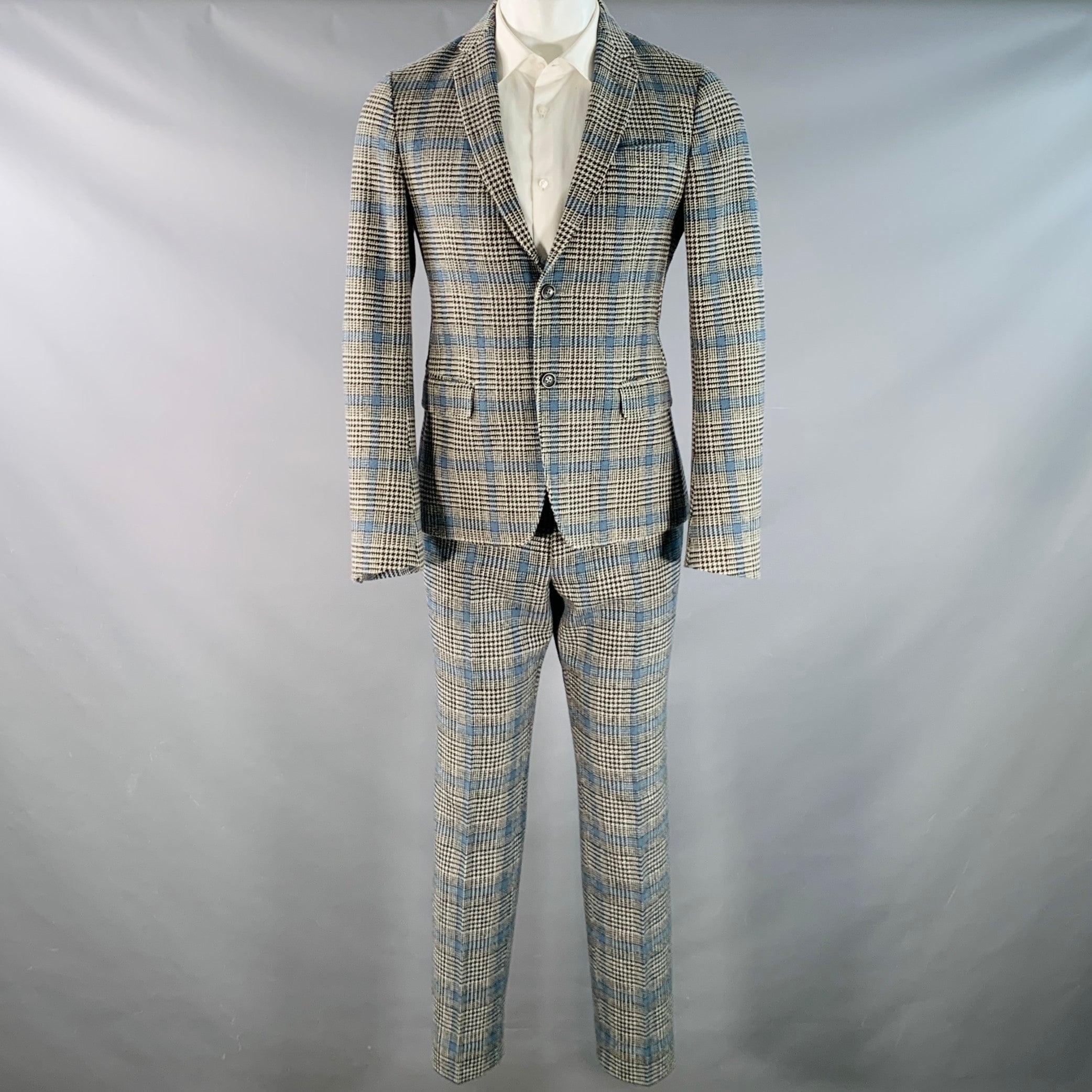 Gris Gucci Taille 38 Costume en laine Glenplaid noir blanc bleu à revers échancré en vente