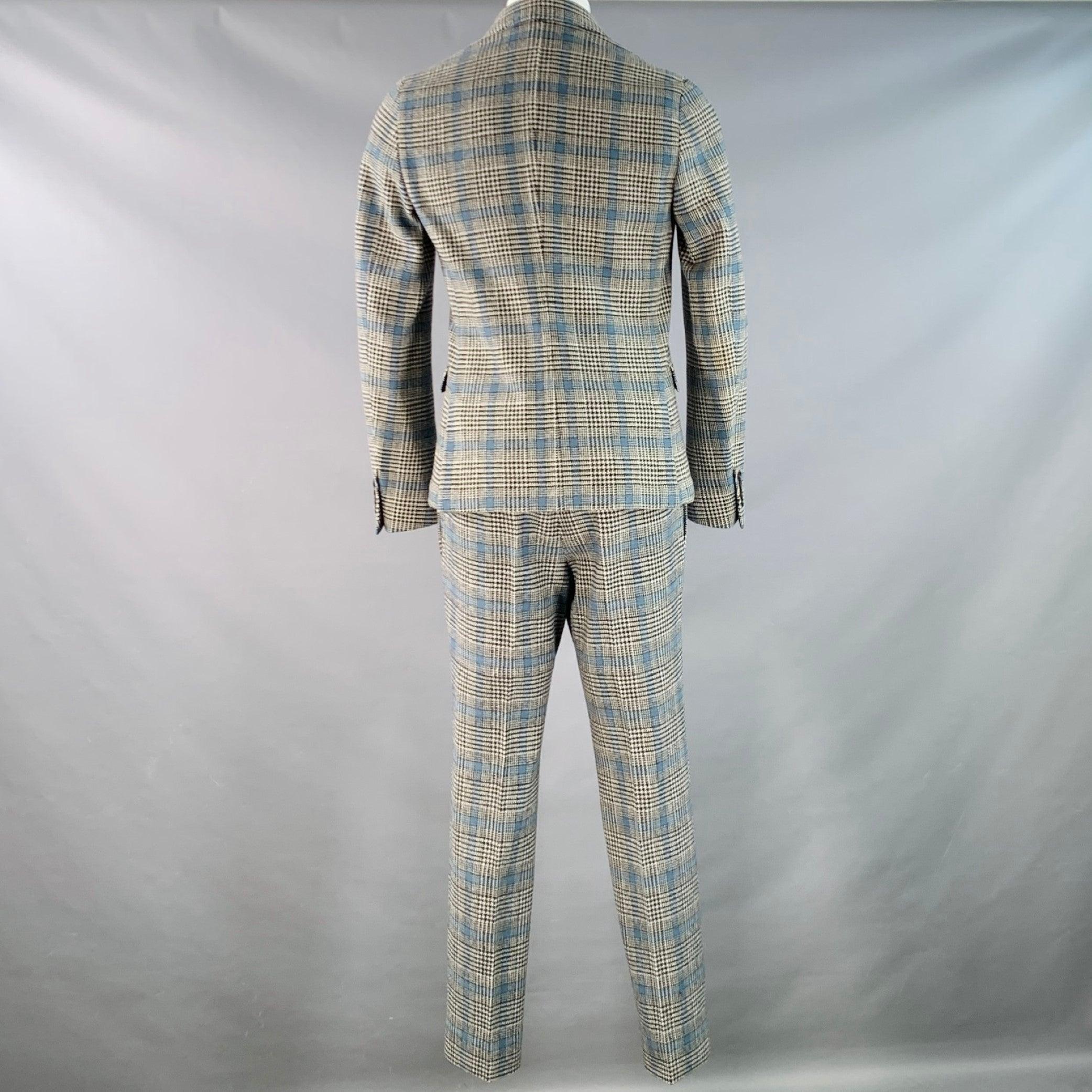 Gucci Taille 38 Costume en laine Glenplaid noir blanc bleu à revers échancré Bon état - En vente à San Francisco, CA