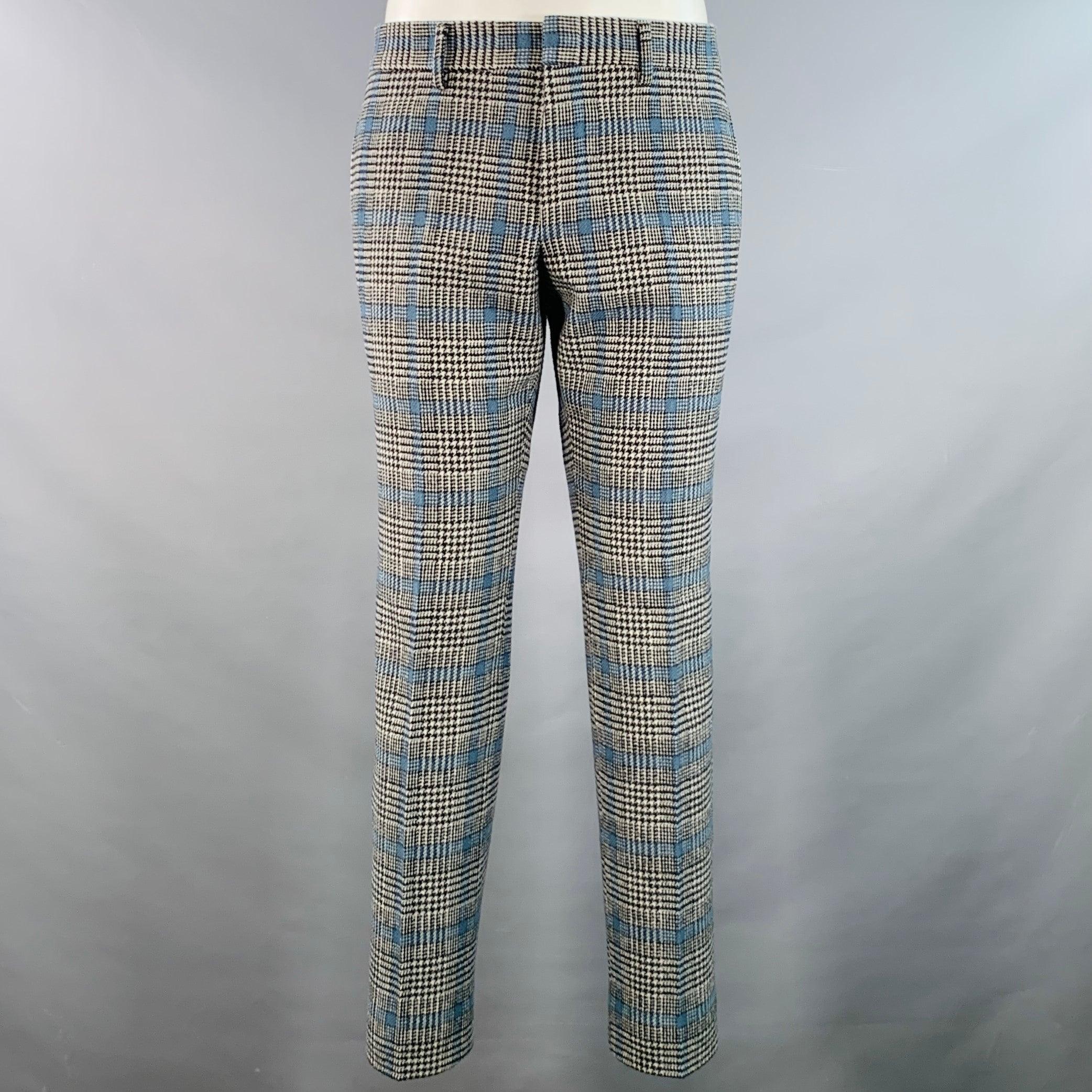 Gucci Taille 38 Costume en laine Glenplaid noir blanc bleu à revers échancré Pour hommes en vente