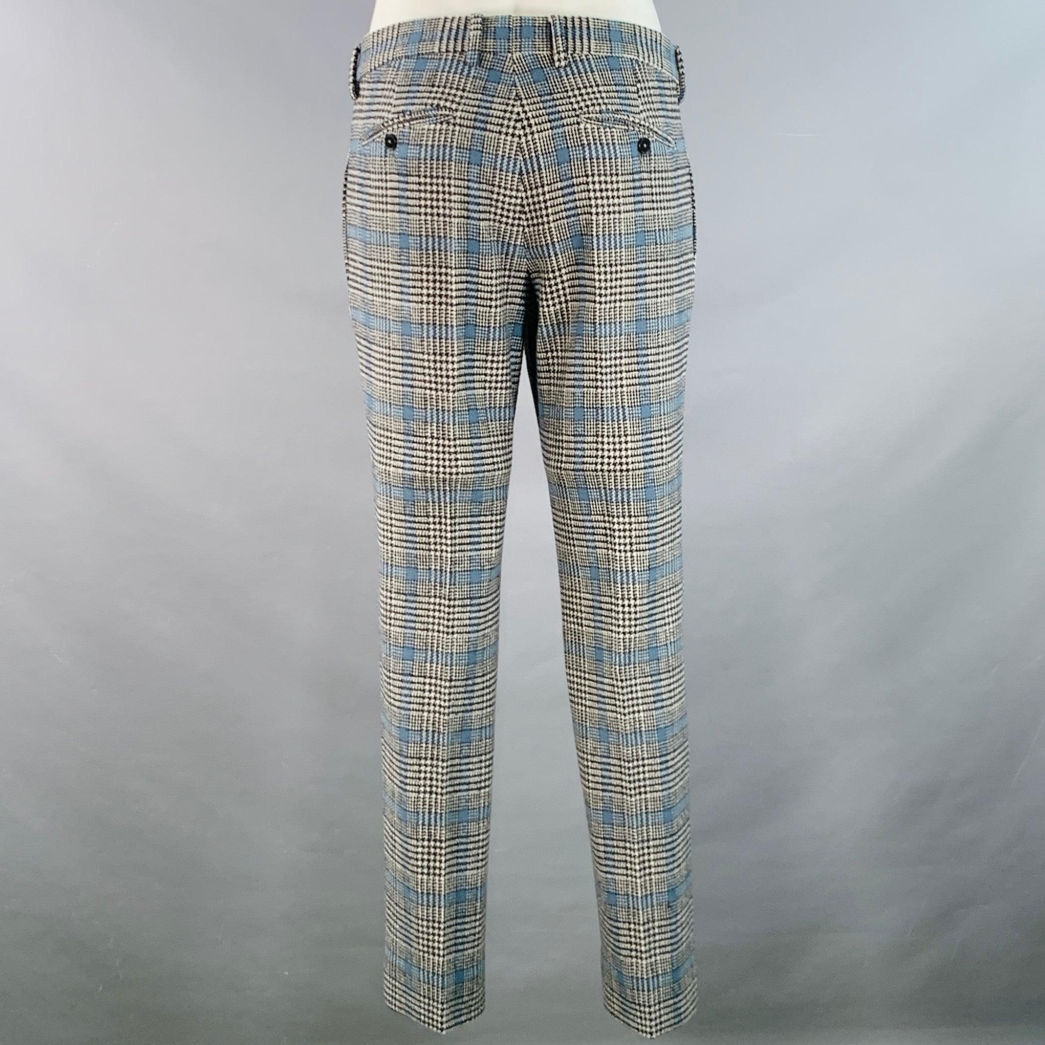 Gucci Taille 38 Costume en laine Glenplaid noir blanc bleu à revers échancré en vente 1