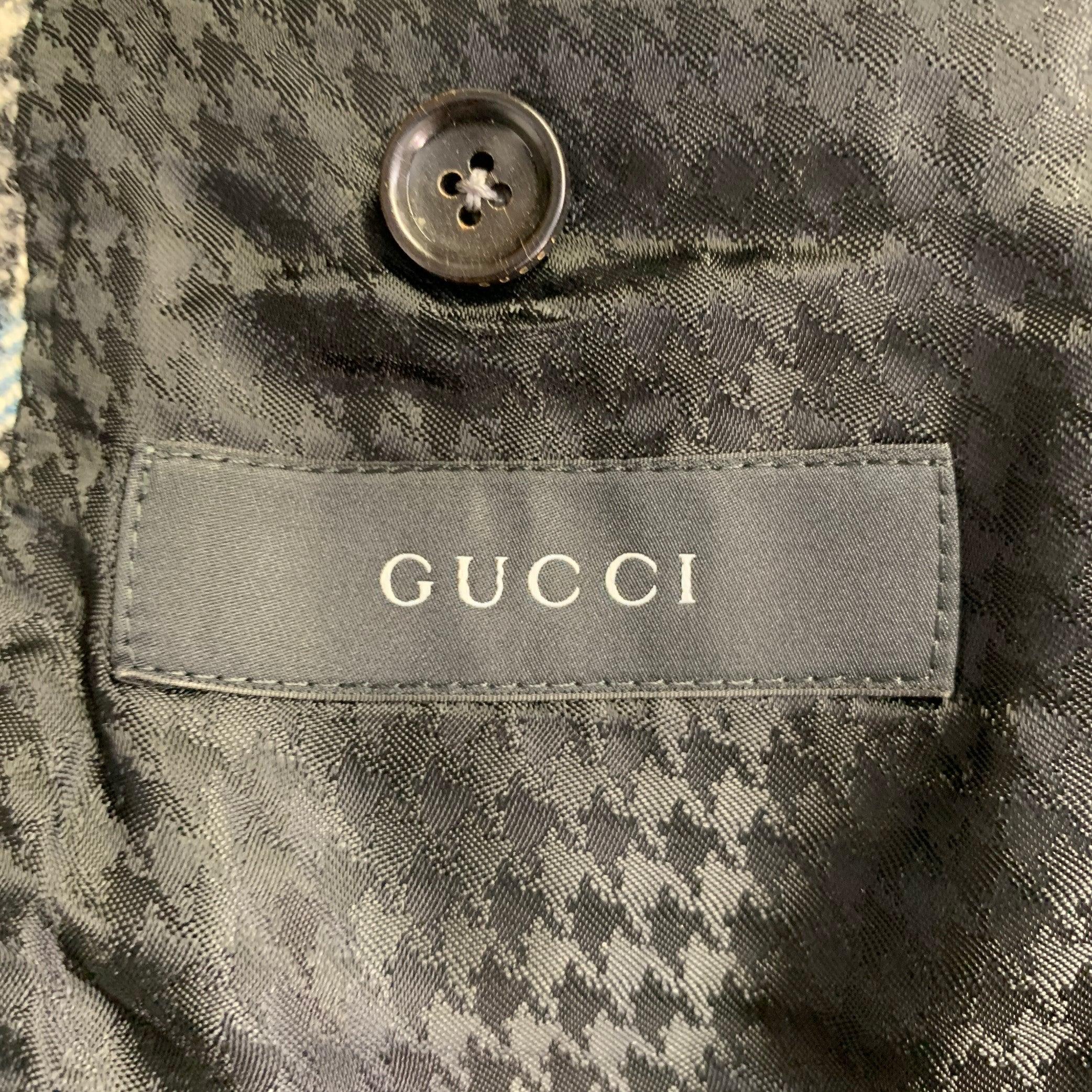 Gucci Taille 38 Costume en laine Glenplaid noir blanc bleu à revers échancré en vente 3