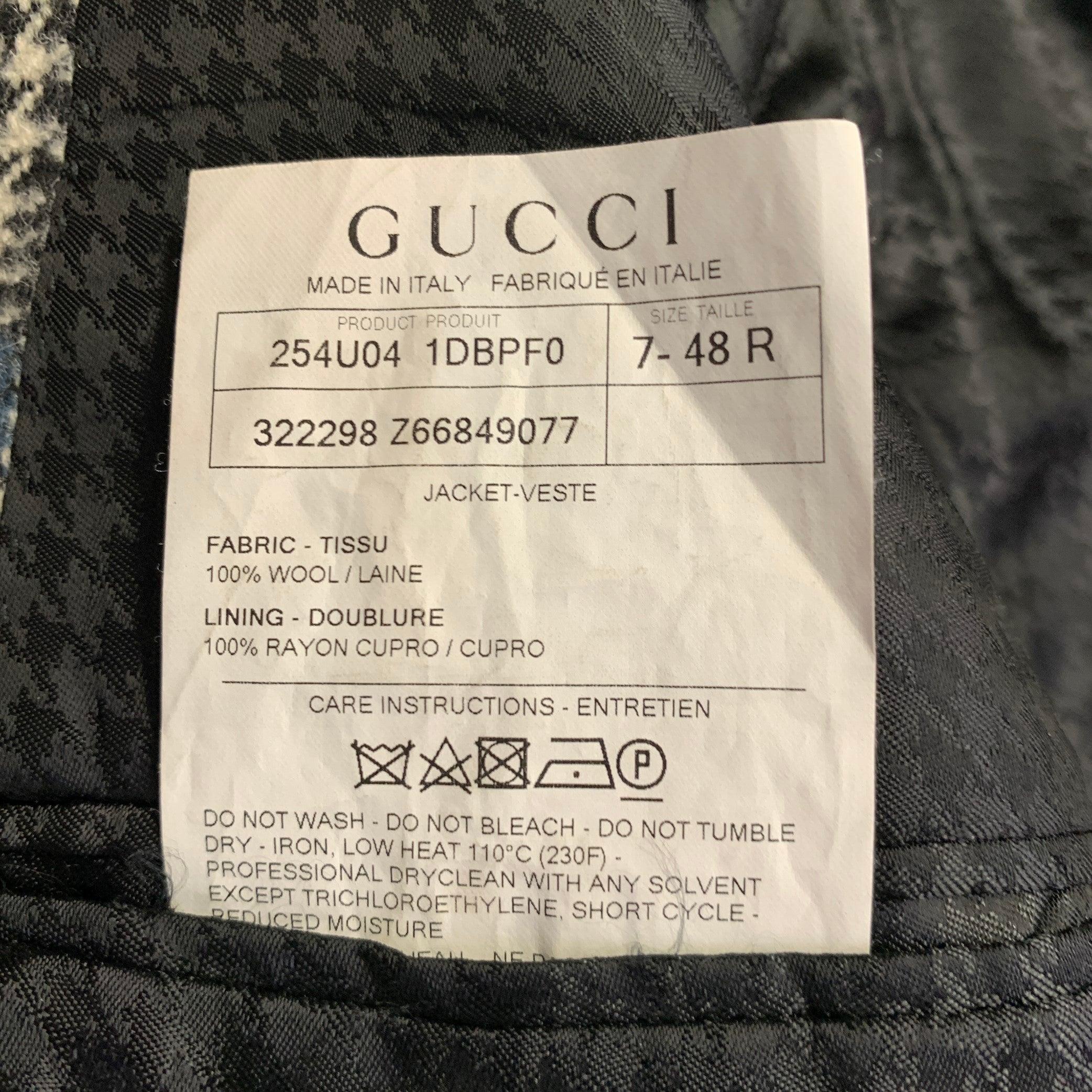 Gucci Taille 38 Costume en laine Glenplaid noir blanc bleu à revers échancré en vente 4