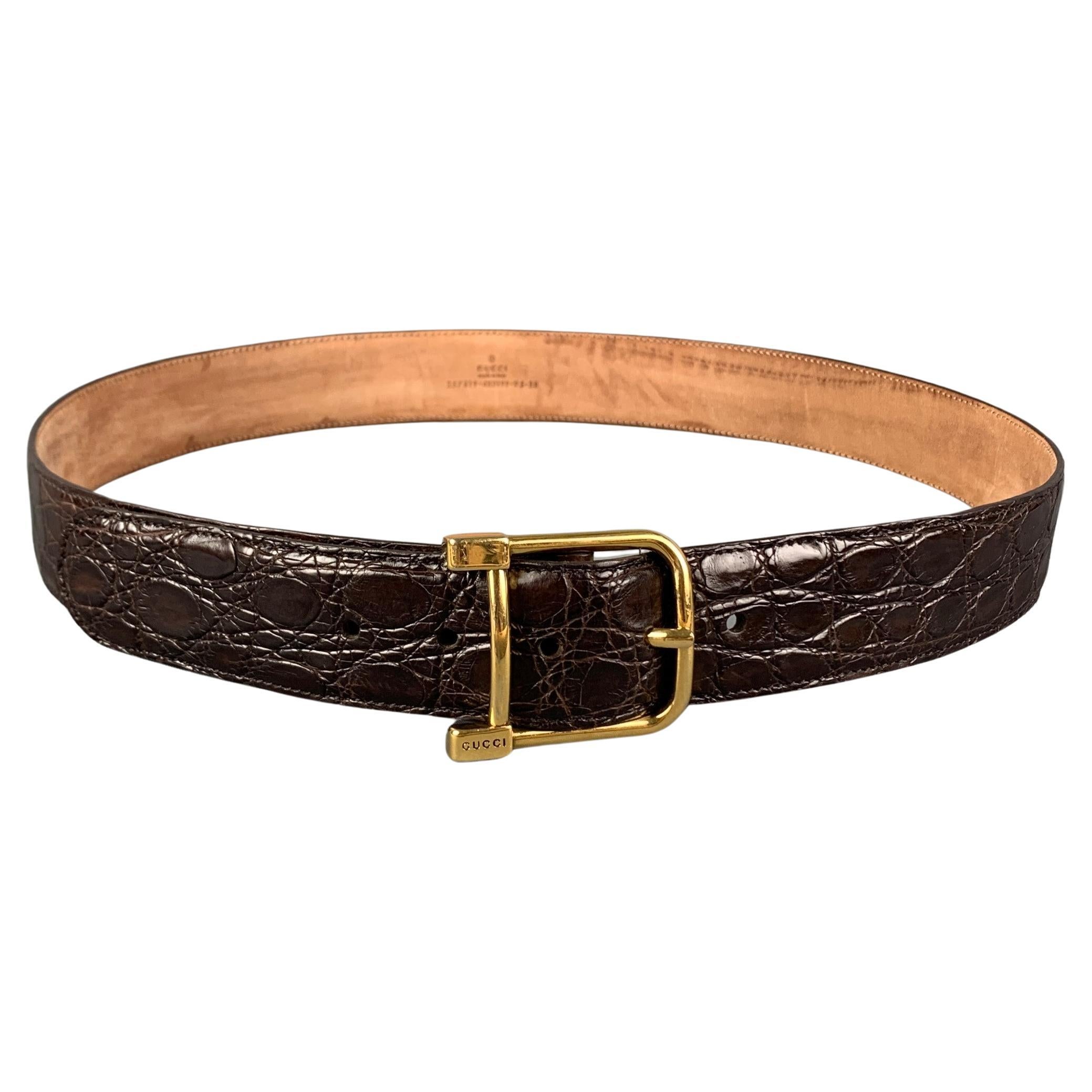 GUCCI Size 38 Brown Embossed Leather Belt