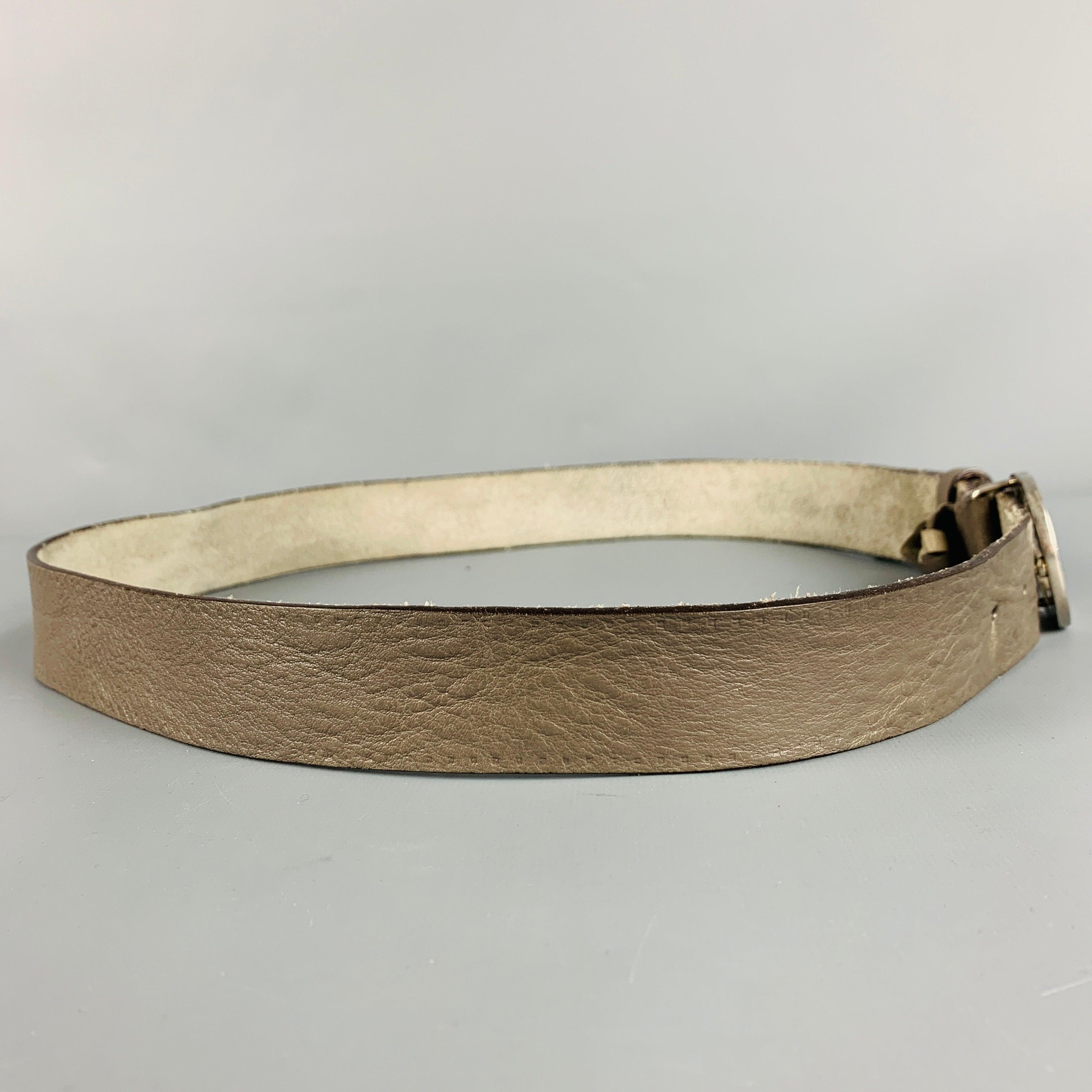 GUCCI Size 38 Grey Silver Monogram Leather Belt In Good Condition For Sale In San Francisco, CA