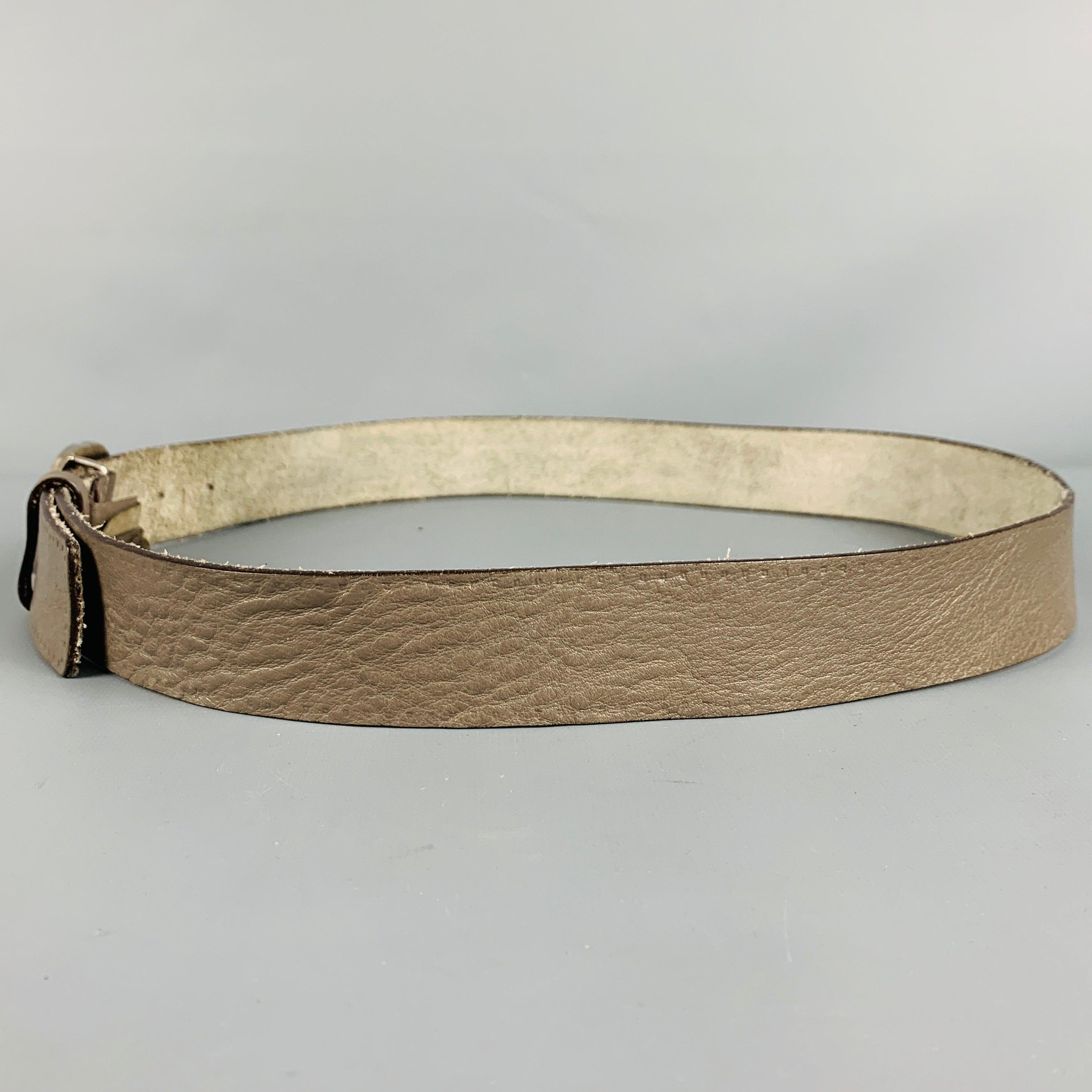 GUCCI Size 38 Grey Silver Monogram Leather Belt For Sale 1