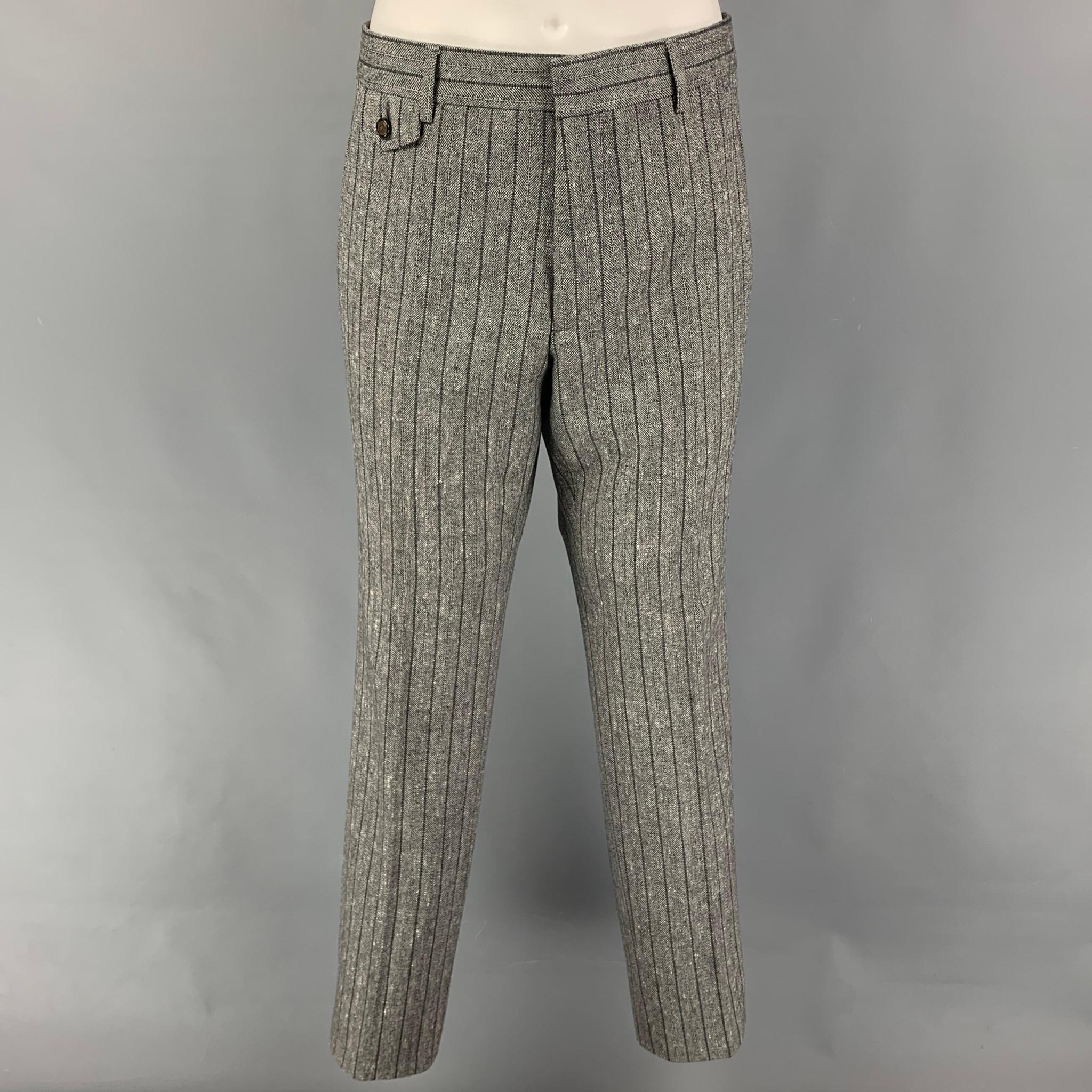Men's GUCCI Size 38 Grey Stripe Wool Blend Notch Lapel Suit