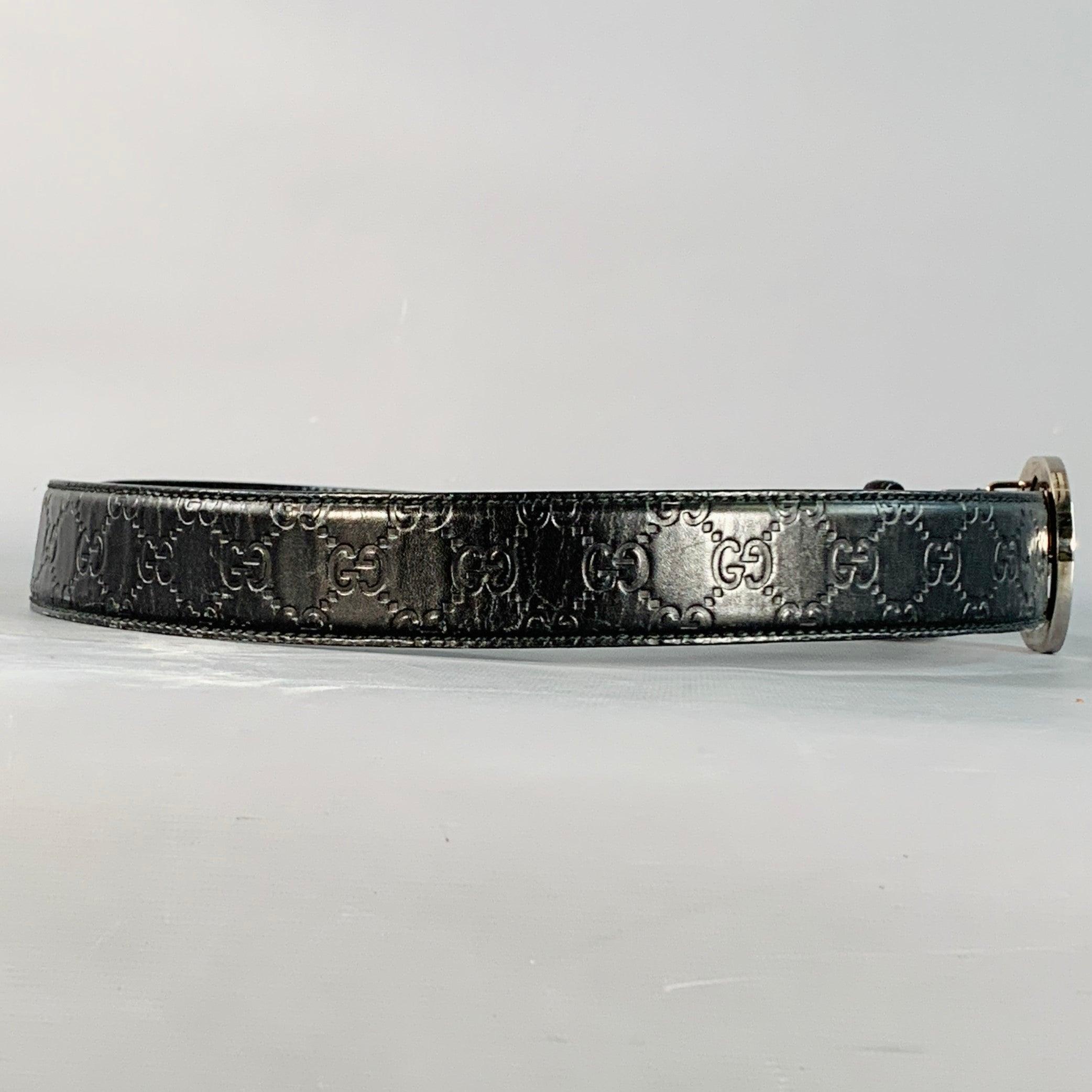 Nero Gucci Taglia 38 Cintura in pelle nera Monogram GG con fibbia in vendita