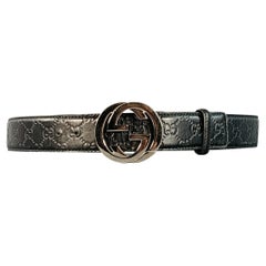GUCCI Size 38 Guccissima Black Monogram Leather GG Buckle Belt