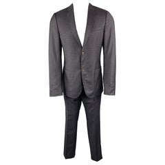 GUCCI Size 38 Navy & Copper Plaid Wool Notch Lapel Suit
