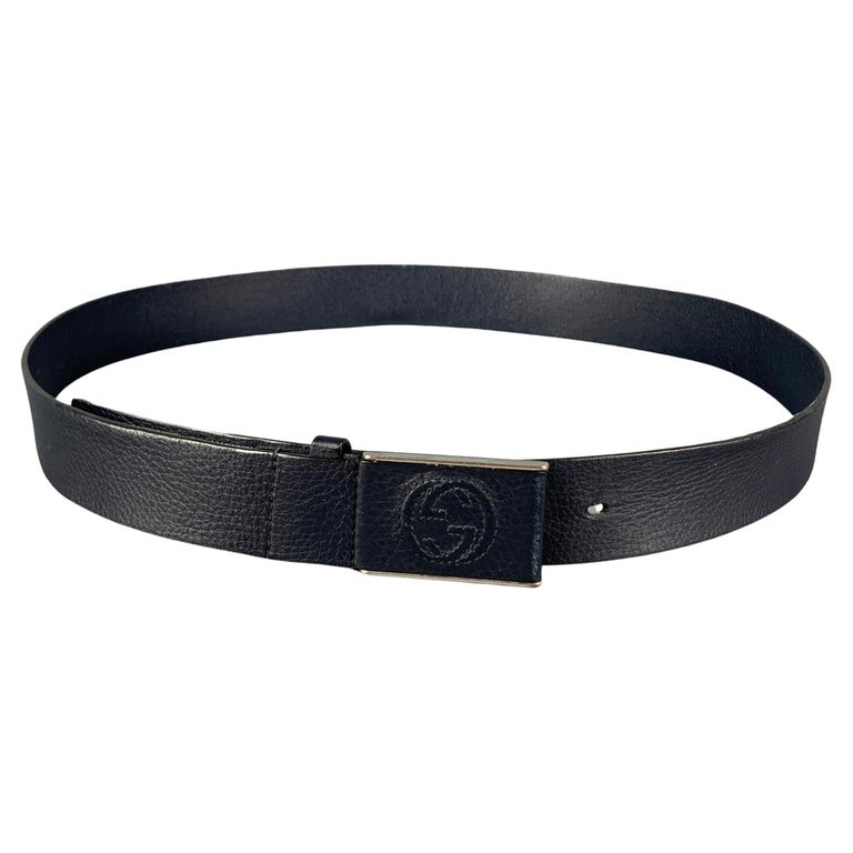 GUCCI Size 38 Navy Leather Belt For Sale at 1stDibs