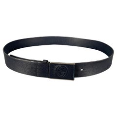 GUCCI Size 38 Navy Leather Belt