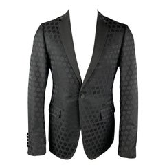 GUCCI Size 38 Regular Black on Black Circles Cotton / Silk Tuxedo Sport Coat