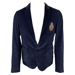 GUCCI Size 38 Regular Navy Corduroy Cotton Single Breasted Sport Coat