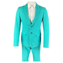 GUCCI Size 38 Teal Textured Cotton Notch Lapel Suit