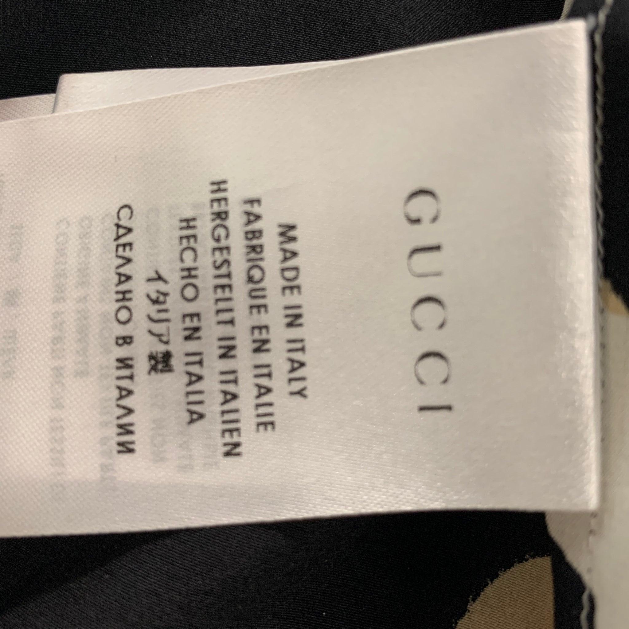 GUCCI Größe 4 Beige Schwarze & Weiße Bluse mit verstecktem Seidendruck im Angebot 1