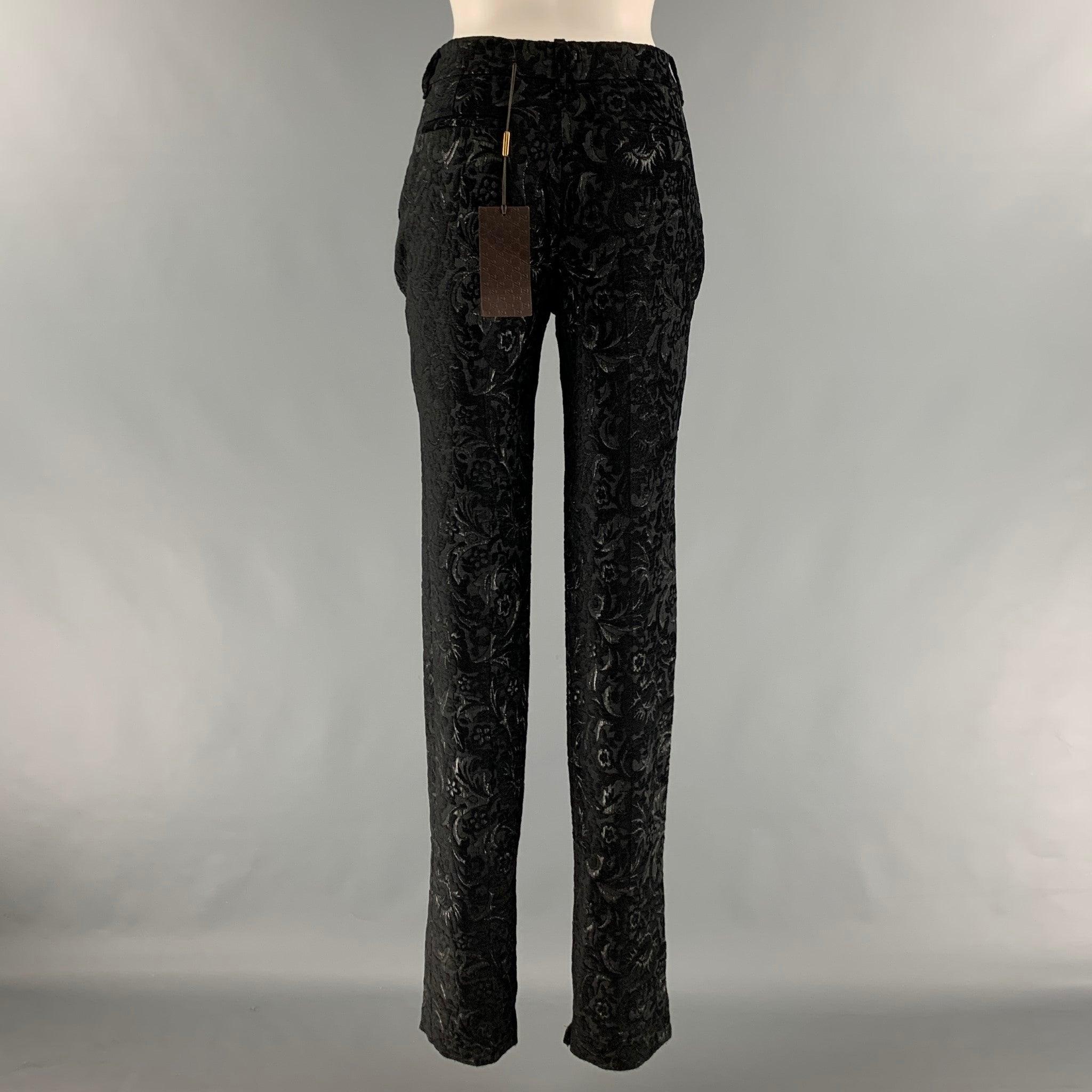 Women's GUCCI Size 4 Black Rayon Blend Jacquard Low Rise Dress Pants For Sale