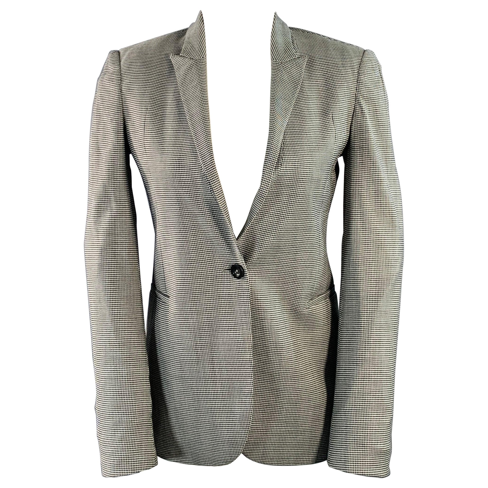 GUCCI Size 4 Black White Wool Blend Houndstooth Single Button Jacket Blazer