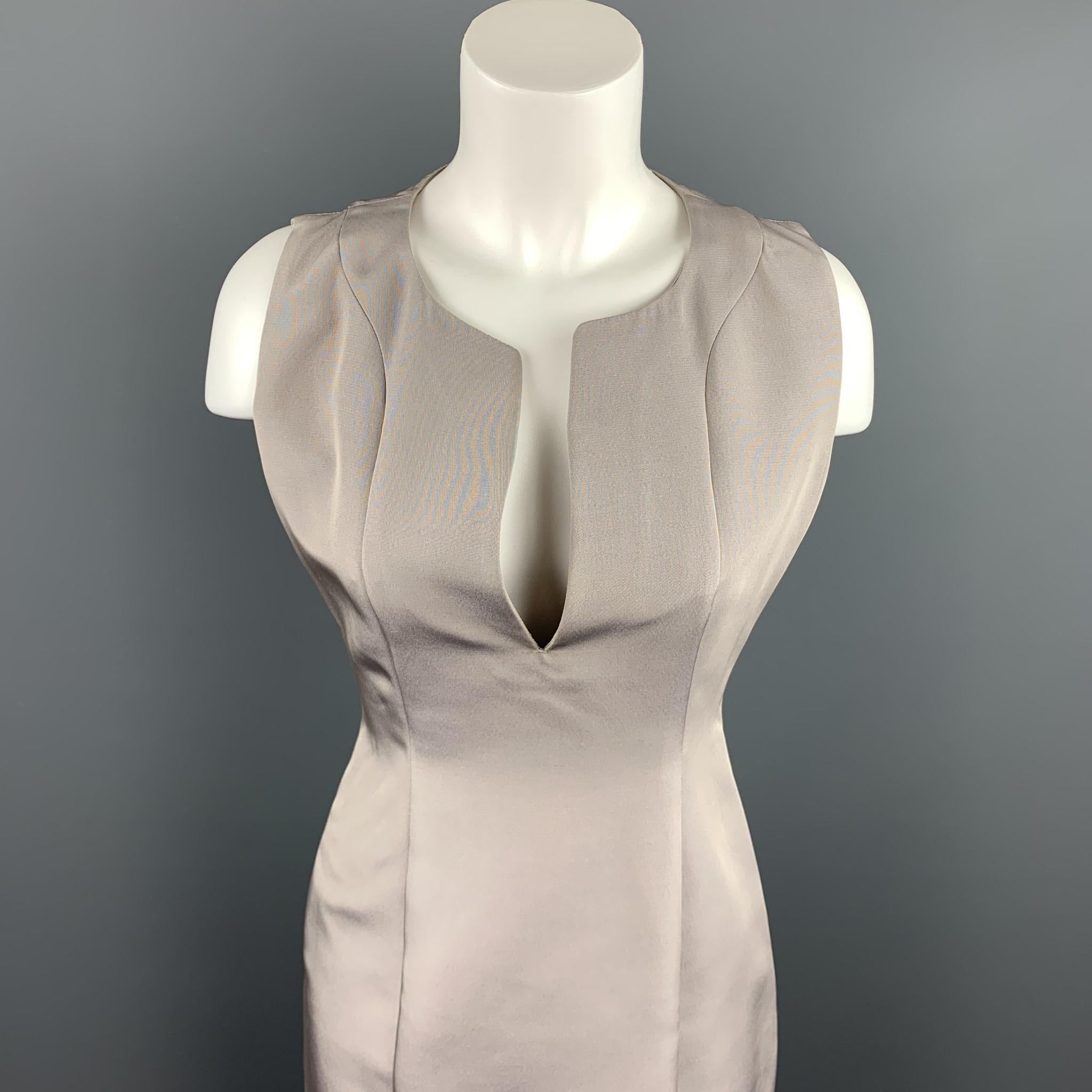 GUCCI sleeveless dress comes in a gray silk / nylon featuring a shift style, small back slit, and a side zipper closure. 

Good Pre-Owned Condition.
Marked: 40

Measurements:

Shoulder: 13 in. 
Bust: 34 in. 
Waist: 27 in. 
Hip: 35 in. 
Length: 37