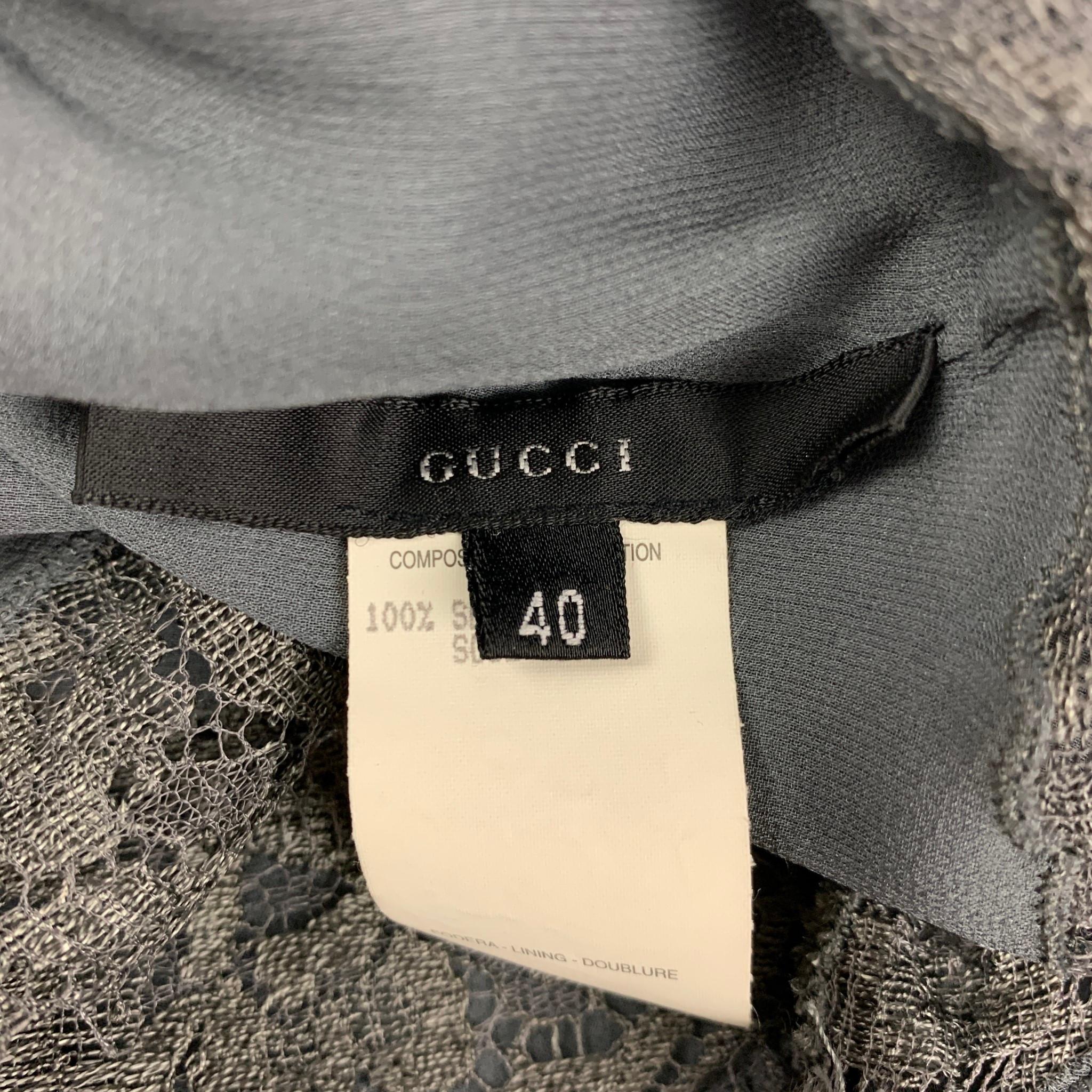 GUCCI Size 4 Grey Silk Lace Camisole Dress Top In Good Condition In San Francisco, CA