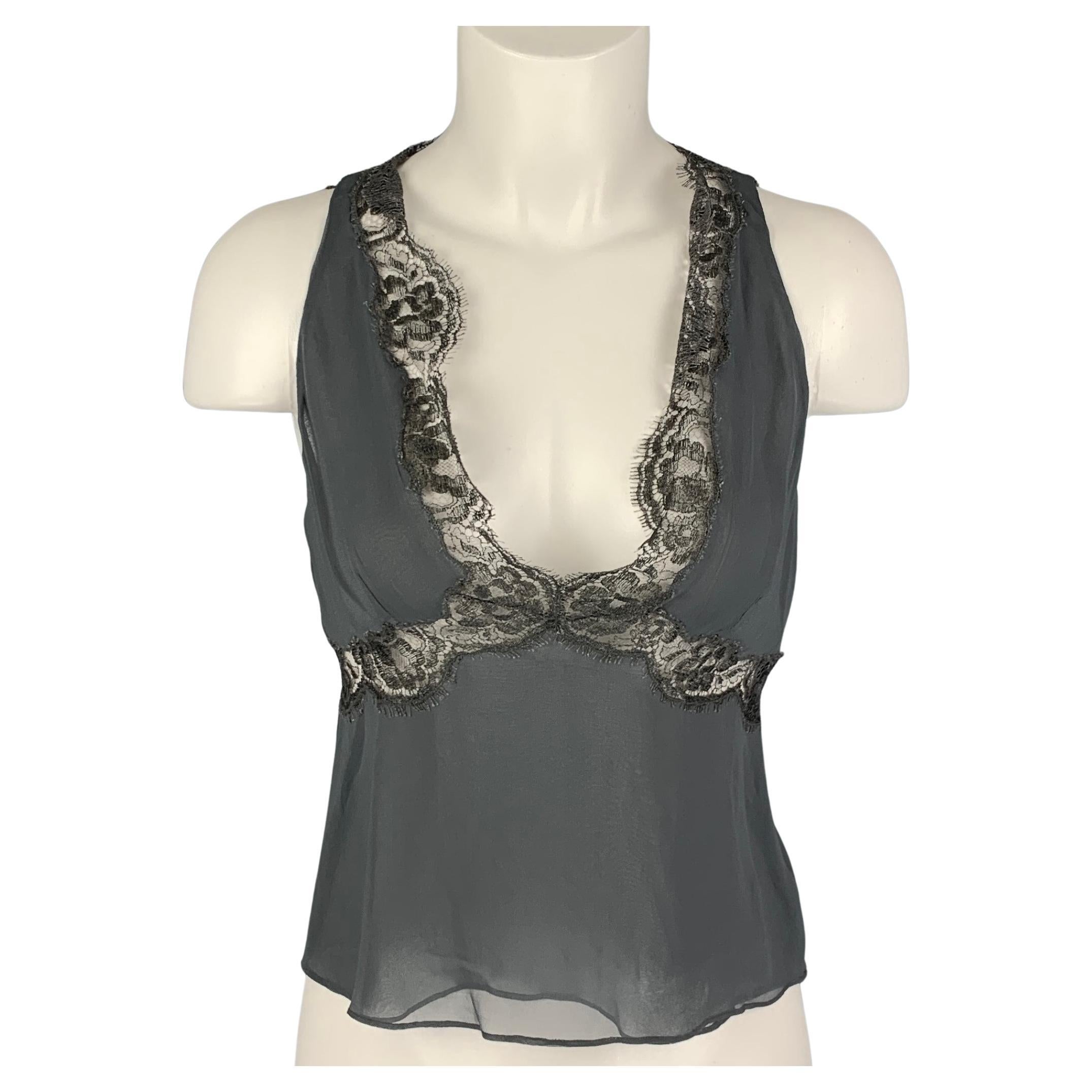 GUCCI Size 4 Grey Silk Lace Camisole Dress Top