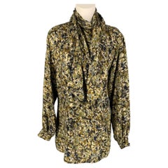GUCCI Size 4 Olive Green & Brown Silk Print Bow Blouse